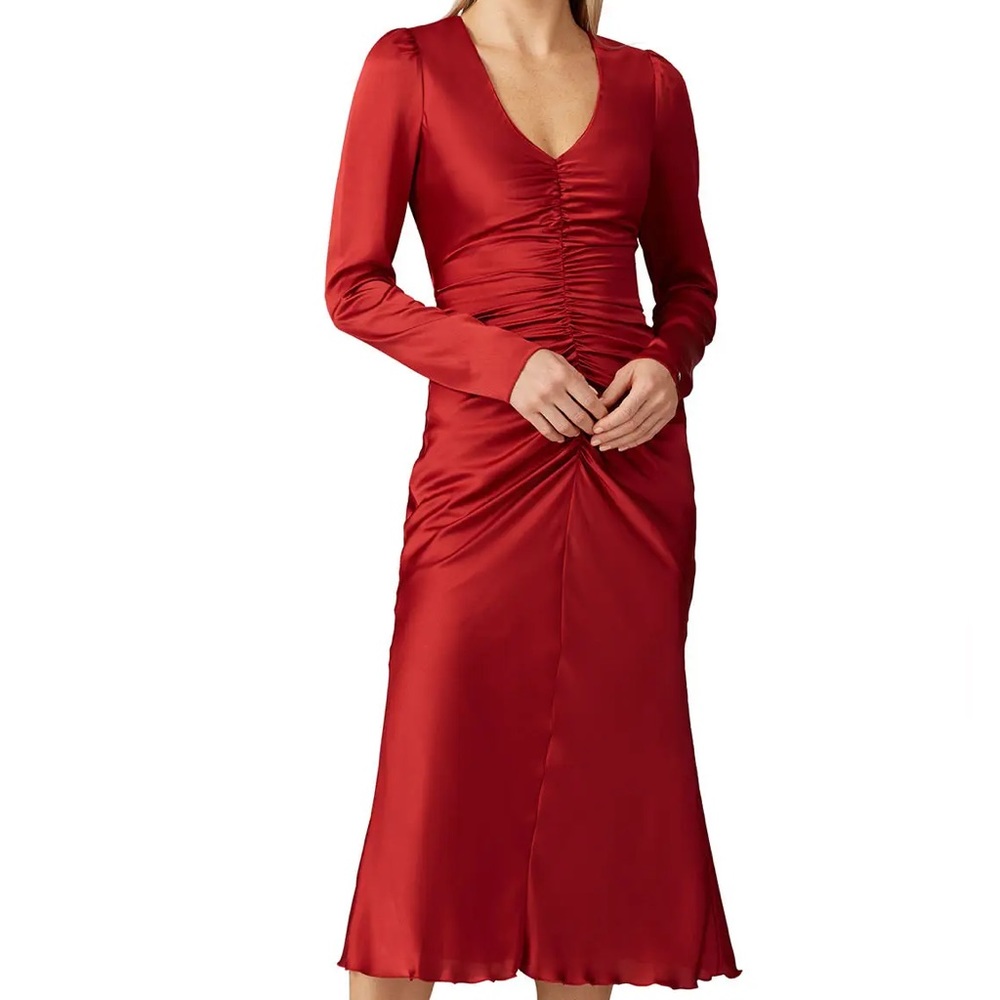 Nissa red scrunched midi dress
